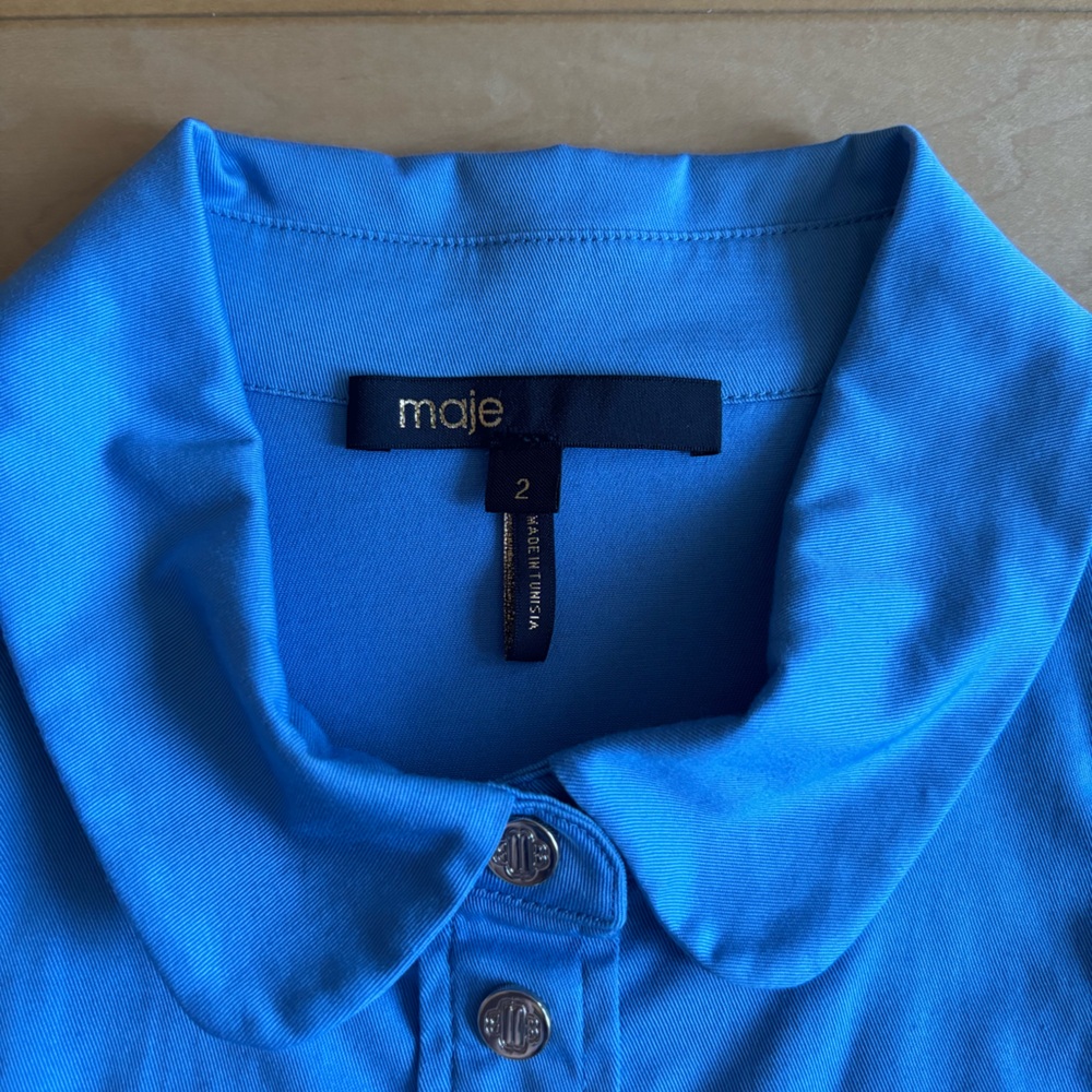 Maje Cinema Cropped Blue Button Down Shirt - Picture 14 of 17